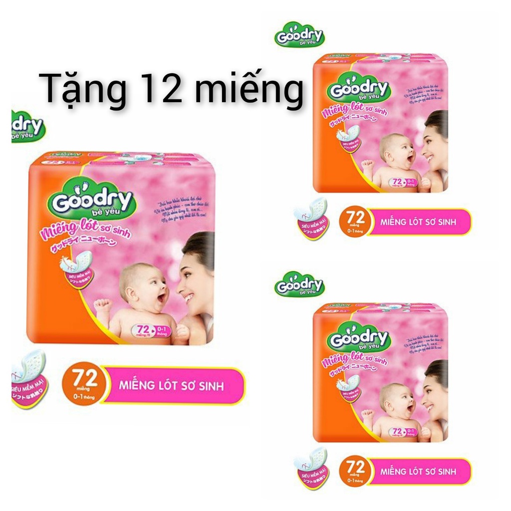 Combo 3 gói newborn lót sơ sinh goodry 72 tặng 12 miếng ( 228 miếng )