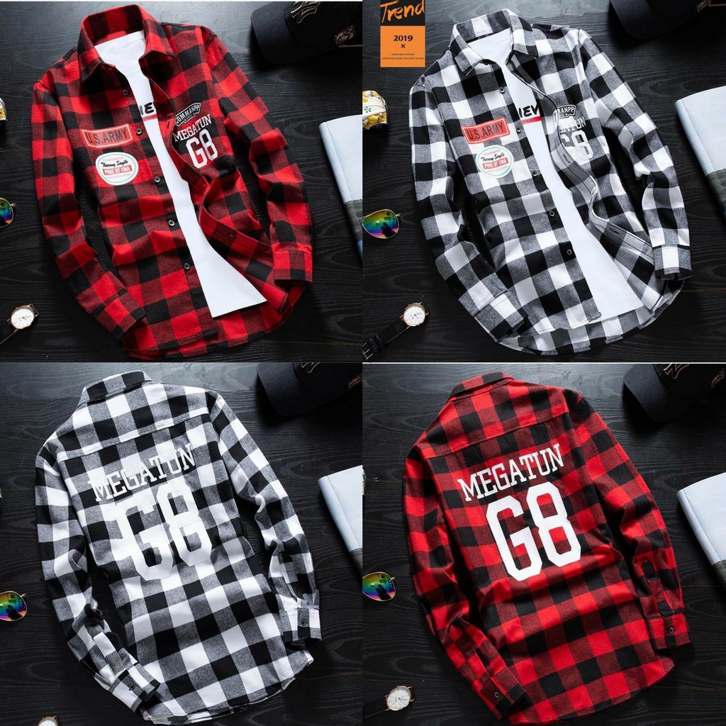 Áo Sơ Mi Caro Flannel Nam Nữ chống nắng Đẹp Cực Chất Mẫu in chữ MEGATUN G8 Phong Cách Unisex