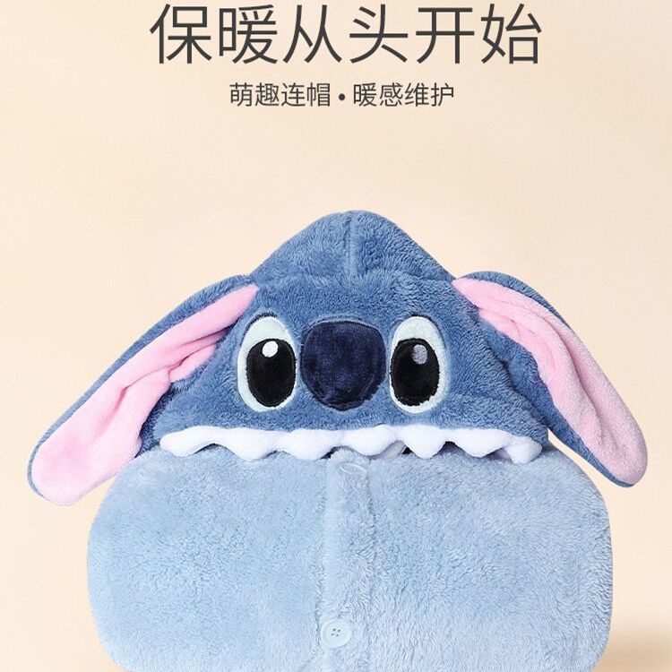 ❤️❤️ Bộ Đồ Ngủ Lông Cừu San Hô Dày Dáng Dài In Hoạt Hình Stitch Dễ Thương Thời Trang Mùa Đông Cho Nam Và Nữ
