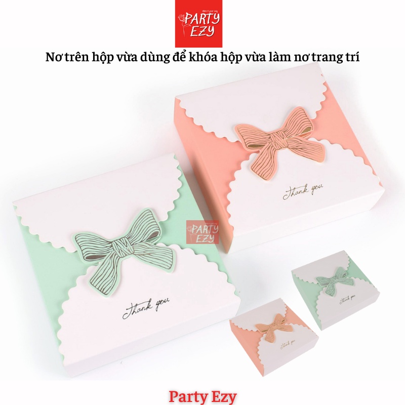 HỘP GIẤY ĐỰNG BÁNH HÌNH NƠ XINH XẮN -2 MÀU HỒNG XANH
