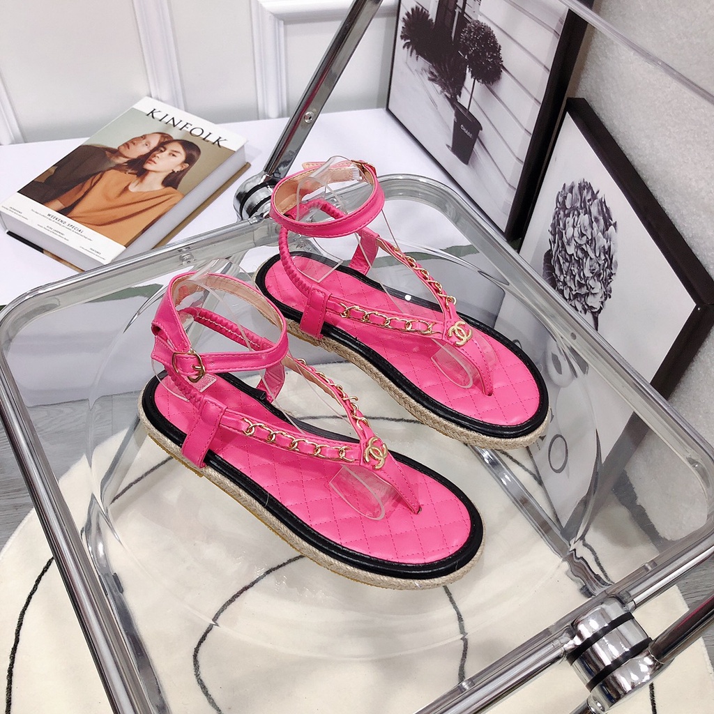 Sandal Hiền Hồ đế bệt viền cói phối xích mặt trần chỉ hàng cao cấp chất da chuẩn đẹp form siêu tôn chân - MT Shoes