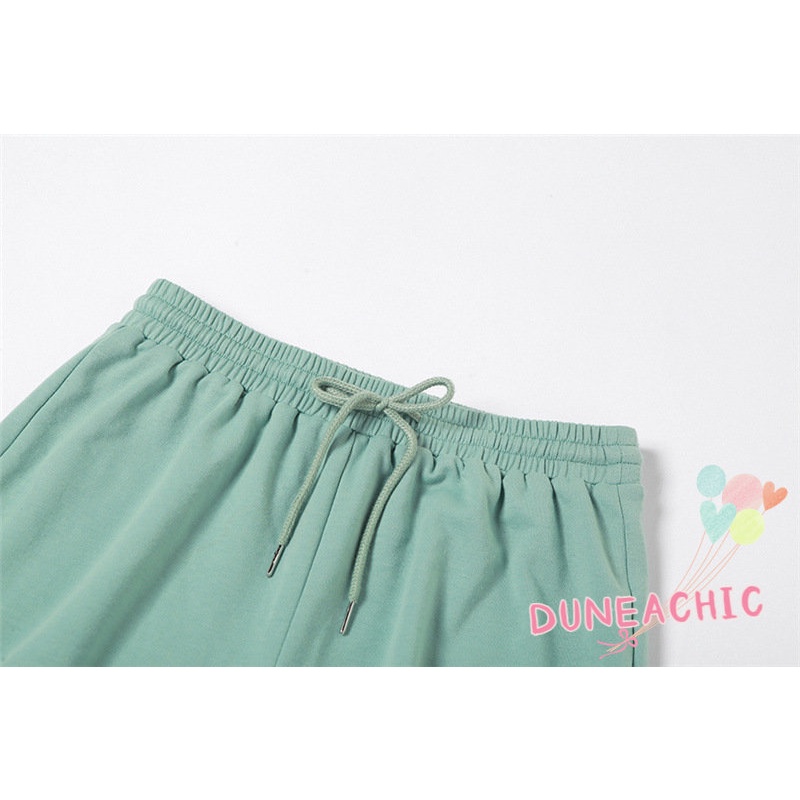 DUNEA Set Áo Thun Tay Dài Màu Trơn Phối Quần Dài Lưng Cao Thời Trang Trẻ Trung Cho Nữ