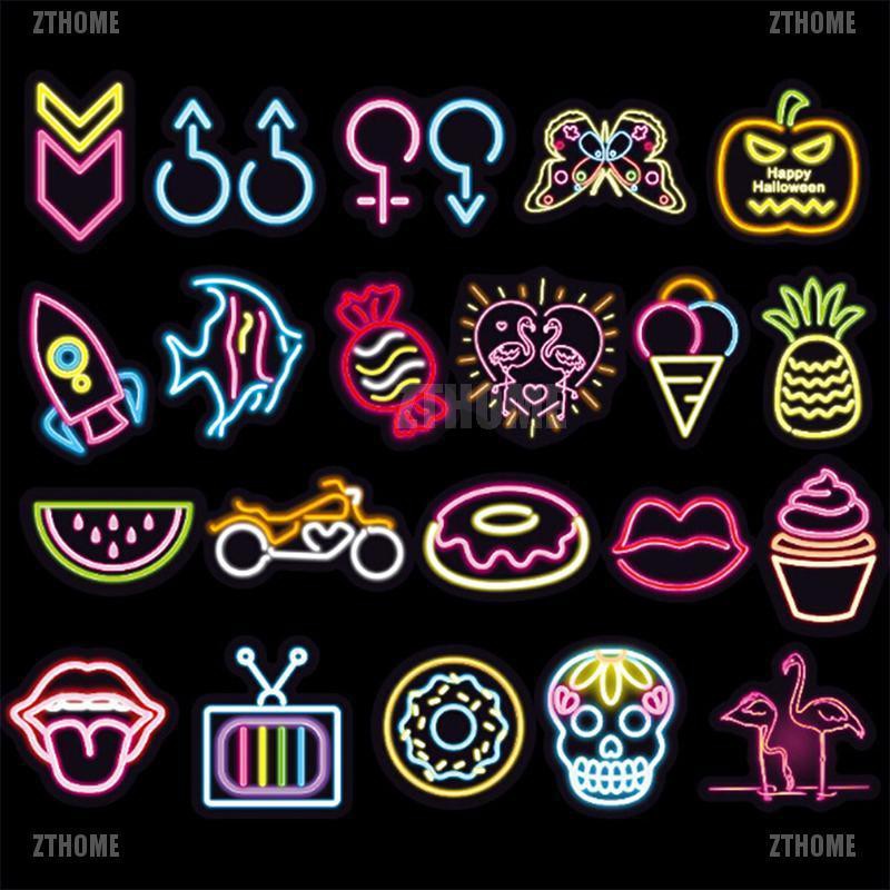 Set 100 Miếng Dán Màu Neon Dễ Thương Trang Trí Hành Lý DIY