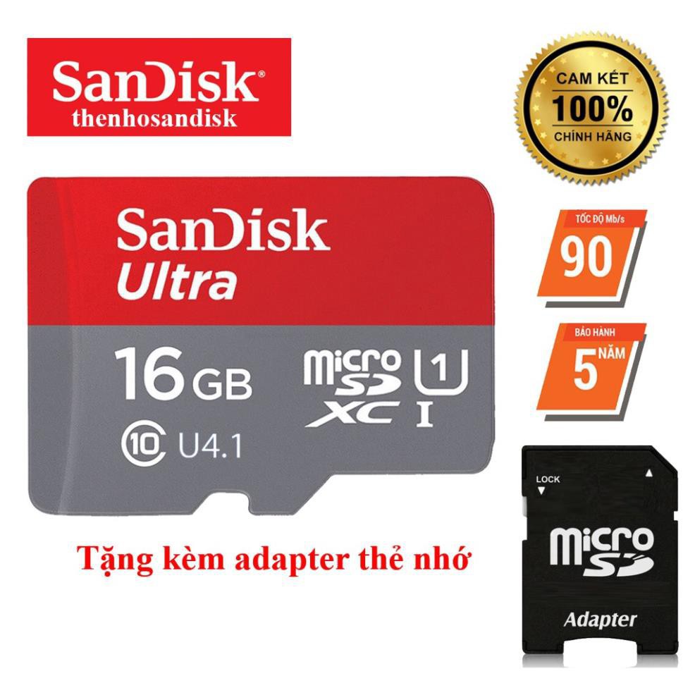 Thẻ nhớ SanDisk 16GB đỏ Ultra Class 10 667x 100MB/s chuyên dụng camera yoosee, camera IP, máy ảnh,...- Bảo hành 5 năm