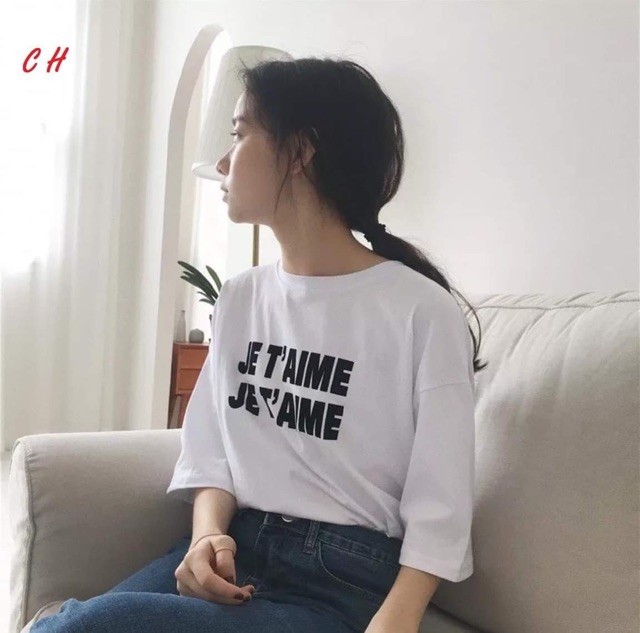 Áo phông Je T'Aime chữ ngực COH0919