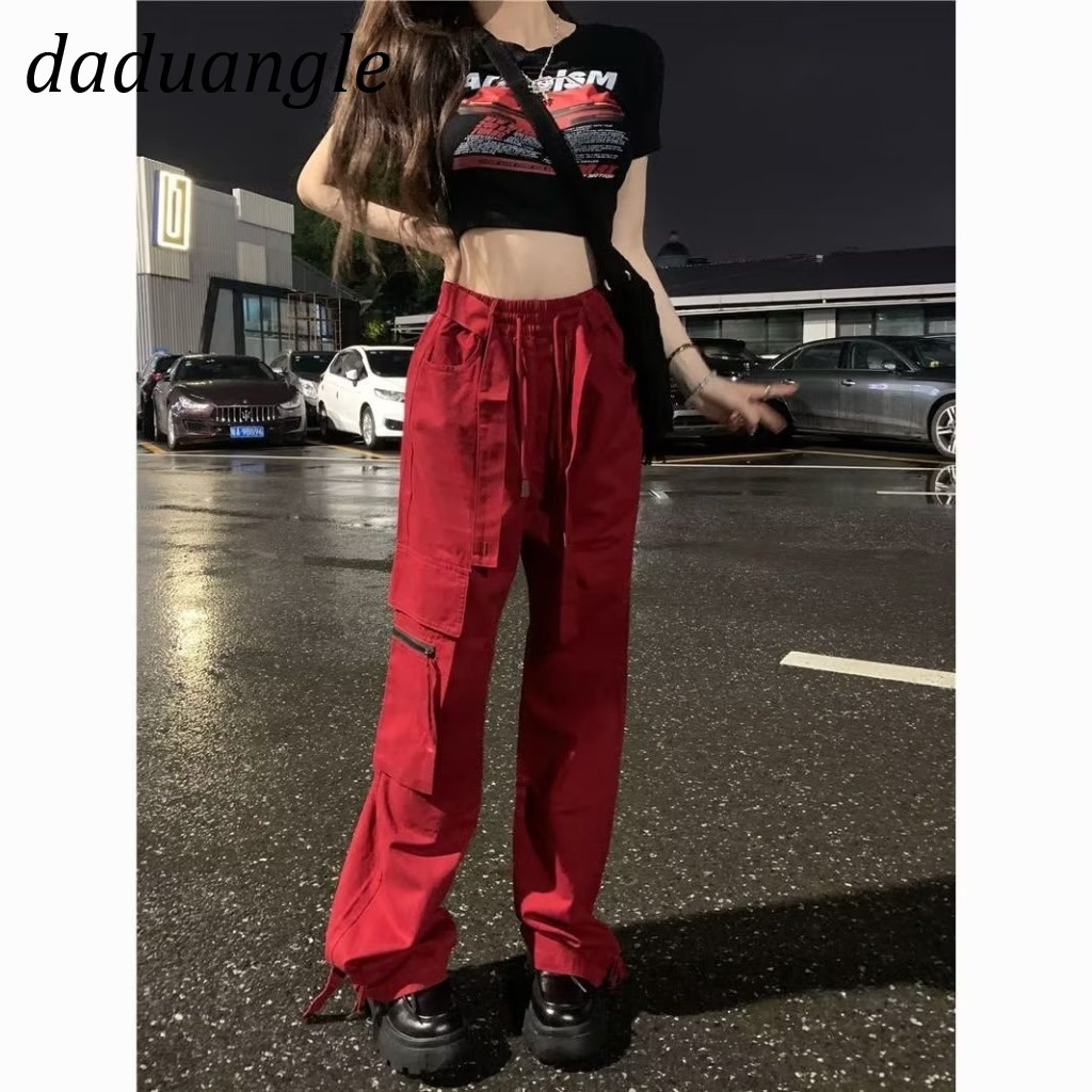 Quần dài Daduhey nhiều túi dáng rộng phong cách retro thời trang Mỹ cho nữ