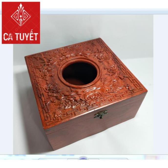 [FREESHIP] HỘP ĐỰNG GIẤY ĂN GỖ HƯƠNG VUÔNG 20x20 CHẠM HOA HỒNG - ẢNH THẬT