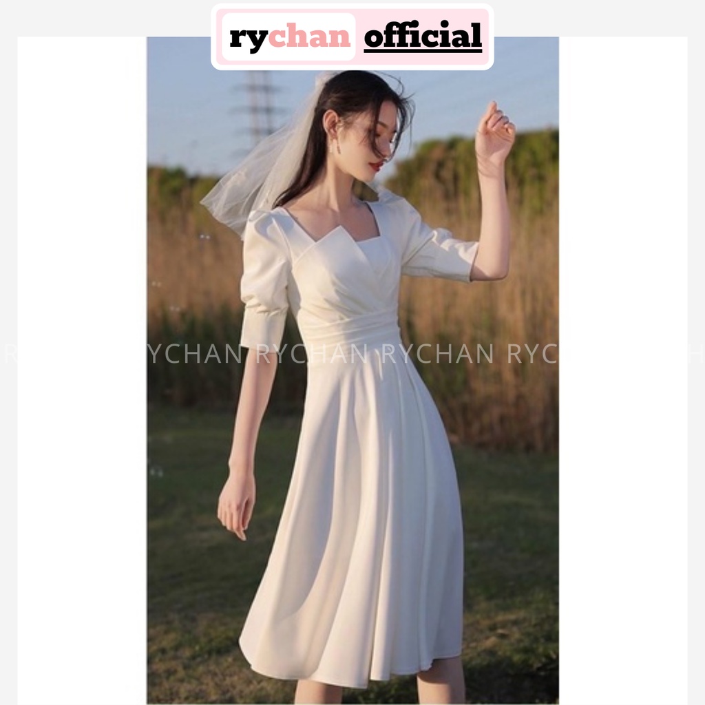 Đầm Nữ Dự Tiệc Dáng Dài Cổ Tầng Tay Bo Thắt Eo Màu Trắng Style Nàng Thơ [ẢNH THẬT CUỐI] - DX9900