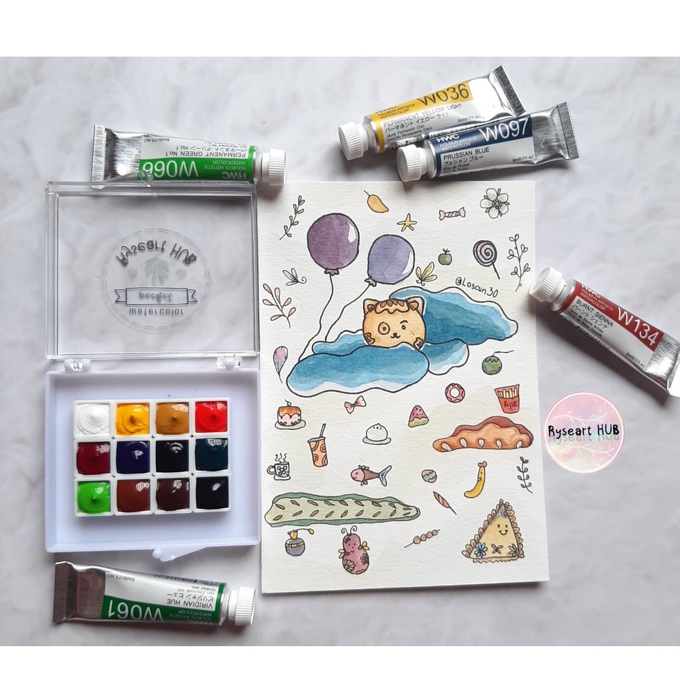 Màu nước HOLBEIN ARTISTS' WATERCOLOR SET 12 MÀU 0.5ml và 1ml