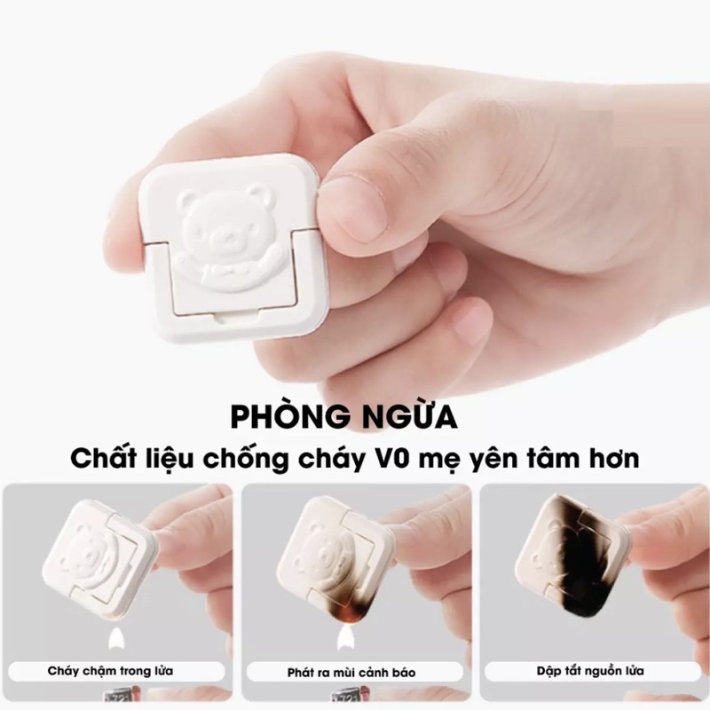 Bịt ổ điện chống giật gấu trắng cao cấp, an toàn phòng chống điện giật cho trẻ nhỏ, có quai chắc chắn