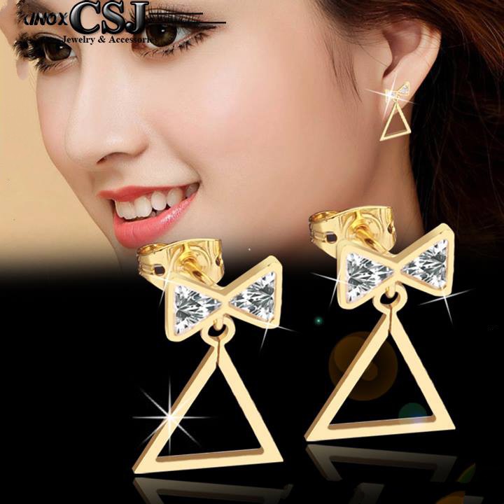 Hoa tai hình tam giác gắn đá