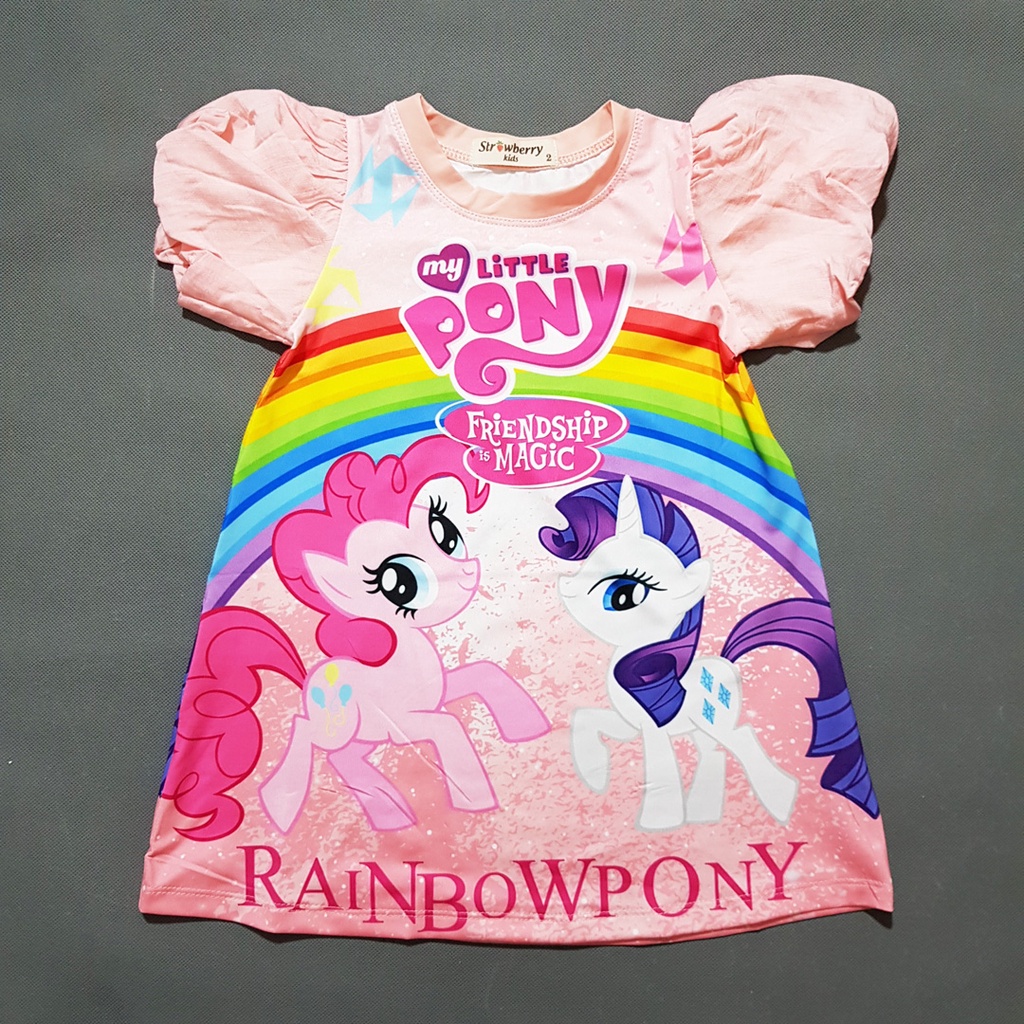 Đầm thun from suông chữ A in 3d ngựa pony  công chúa elsa và nàng tiên cá siêu mềm mát  cho bé gái