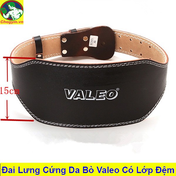 Đai Lưng Cứng Tập GYM Da Bò Thật Có Đệm & Logo Valeo