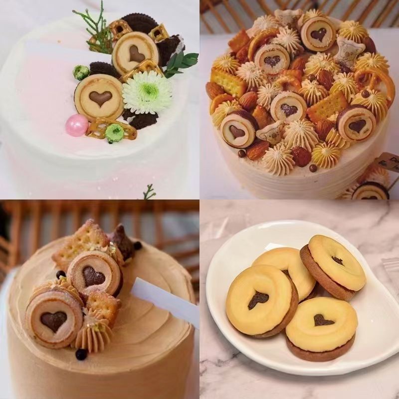 Bánh trái tim vị cafe trang trí bánh sinh nhật, bánh tròn nhân trái tim