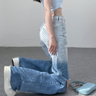 QUẦN JEAN ỐNG RỘNG NỮ LOANG MÀU XANH ĐẬM RÁCH 2 VẠT 1 SỌC LƯNG SIÊU CAO FORM SIÊU ĐẸP VẢI MỀM