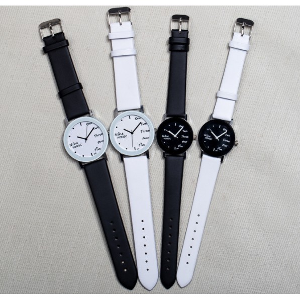 Đồng hồ đôi nam nữ đẹp hoạt tiết số anh ngữ - Giá bán trên là 2 chiếc như hình + tặng kèm thêm 2 viên pin