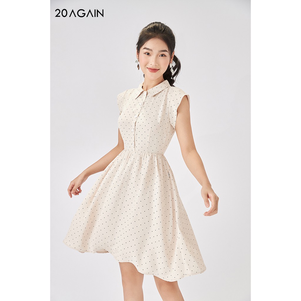 Đầm xòe cổ bẻ, chấm bi, trơn màu, thanh lịch 20AGAIN DEW1115 | BigBuy360 - bigbuy360.vn