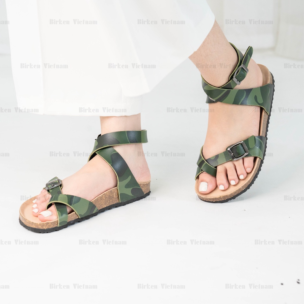 Mã R16 Sandal ĐẾ TRẤU Da PU Camo Rằn Ri Quai Đan Chéo Xỏ Ngón  Unisex Birken Vietnam Bioline