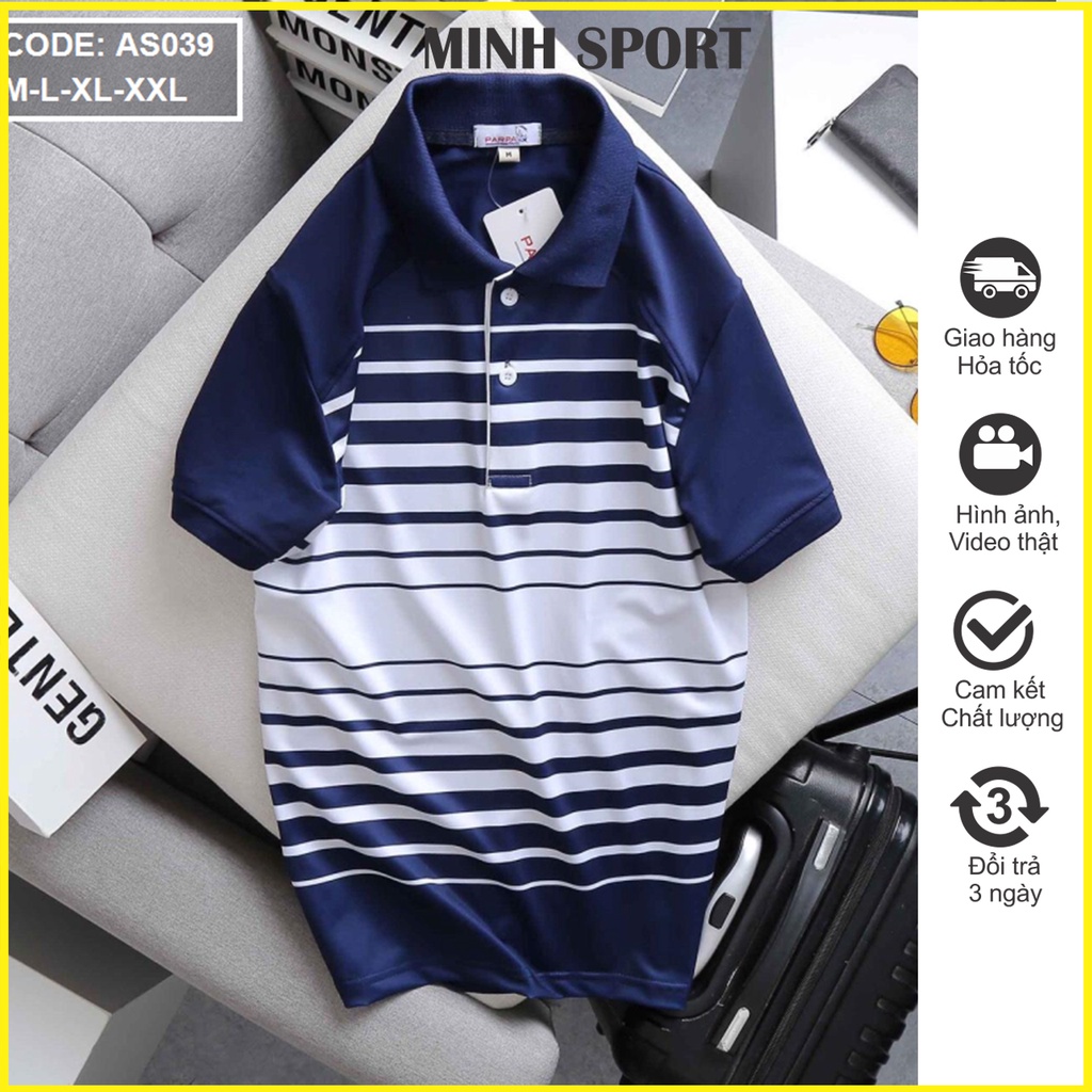 Áo Thun Polo Nam Cổ Bẻ Tay Phối In Sọc Thời Trang, Cao Cấp mã AO.54