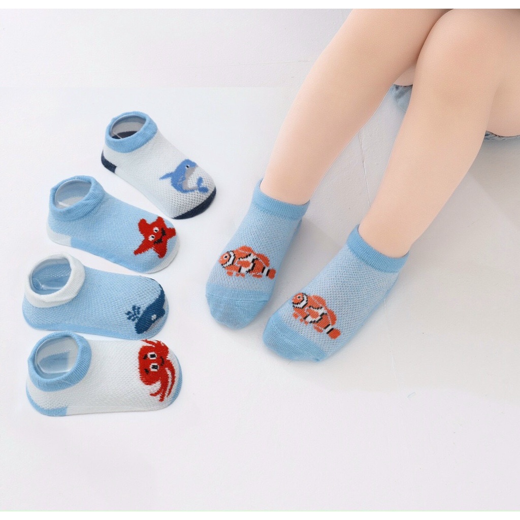 Tất lưới sơ sinh, combo 5 đôi tất vớ lưới mùa hè cho bé thoáng khí mềm mại họa tiết đáng yêu
