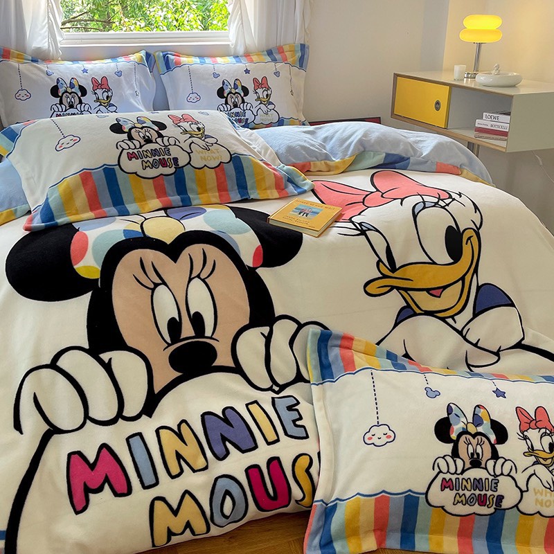 Bộ chăn ga gối nỉ DISNEY cao cấp loại 1, Chất nỉ mềm mịn an toàn cho da, không xổ lông, làm ấm nhanh sẵn hàng