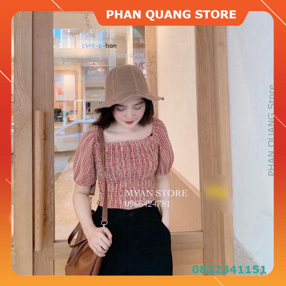 👗 SET ÁO KẺ ĐỎ THỔ CẨM CHUN NGỰC TAY BỒNG MIX QUẦN CULLOTES ĐEN BAY SUÔNG LỠ PQ-Shop