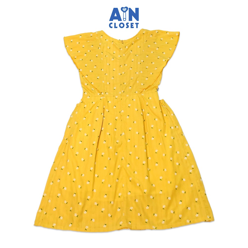 Đầm cho mẹ họa tiết Hoa nhí trắng nền vàng lụa tơ - AICDMEERHYEY - AIN Closet