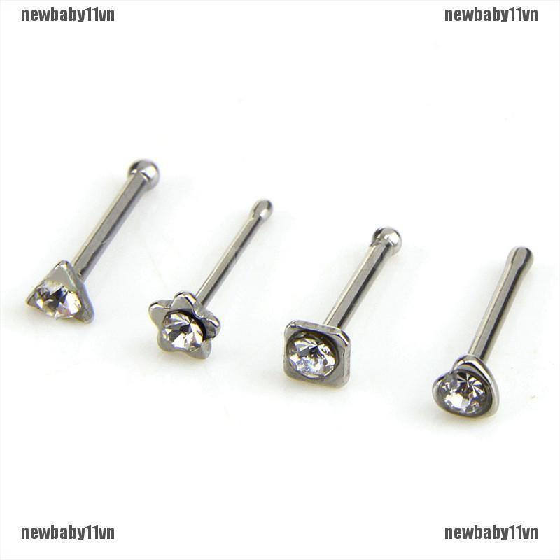 Set 14 Khuyên Mũi Thép Không Gỉ Đính Đá Cá Tính