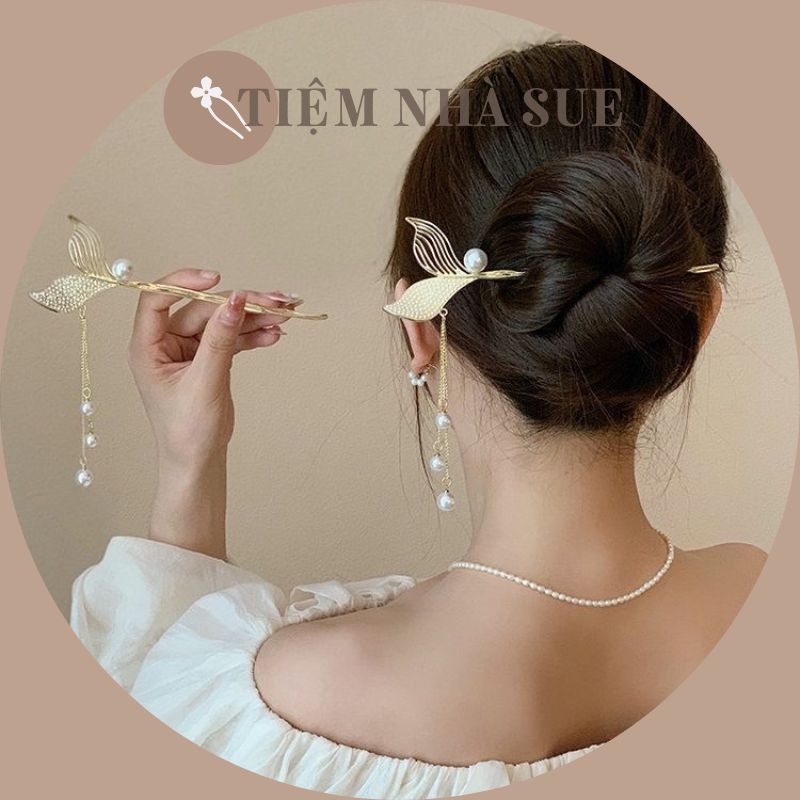 Trâm cài tóc kim loại hình đuôi cá phong cách cổ điển vintage SUESUE VN030