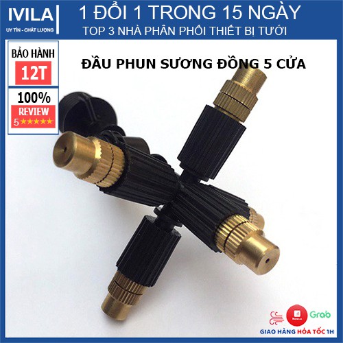 Bộ phun sương đồng 5 cửa gắn ren 21mm có van áp - Tưới phun sương làm mát cho lan, cây cảnh - Bảo Hành 12 tháng