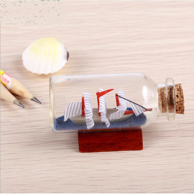 KHO-HN * Mô hình thuyền buồm trong chai thủy tinh mini trang trí tiểu cảnh, móc chìa khóa, DIY