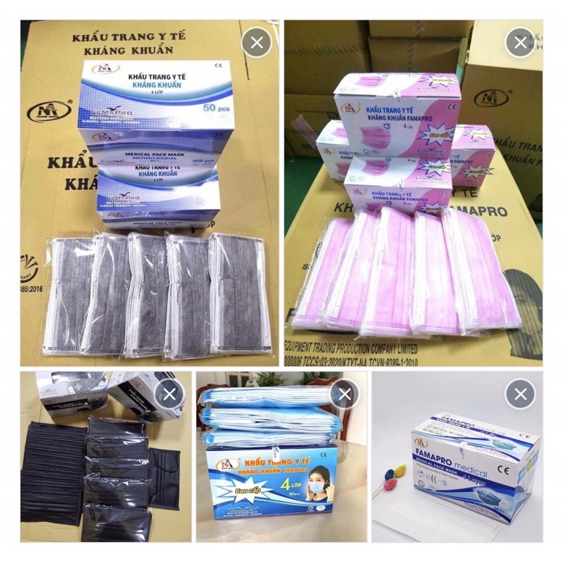 Đủ 5 màu-COMBO 2 hộp khẩu trang y tế FAMAPRO NAM ANH 4 lớp giấy kháng khuẩn(hộp 50 cái)