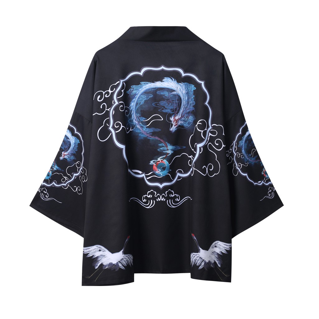 Áo khoác Kimono Haori phong cách Nhật Bản in hoạ tiết RỒNG chất lụa mềm mịn, thoáng mát dễ phối đồ giá tốt