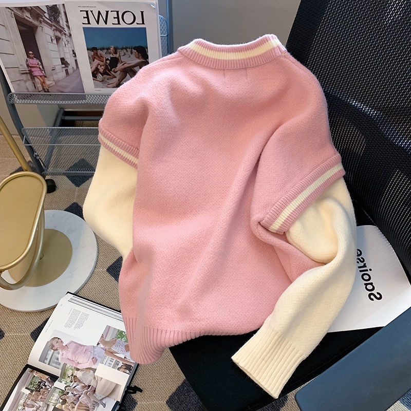 Áo Sweater Giả Hai Lớp Dáng Rộng Mềm Mại Thời Trang Thu Đông Phong Cách Nhật Bản Cho Nữ
