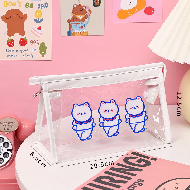 Peach waterproof transparent large-capacity pencilcase ins style school students stationery pencil bag