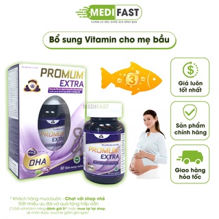Vitamin tổng hợp cho bà bầu - Promum Extra từ dầu cá hồi, EPA, DHA, Omega, Canxi Acid Folic và sắt - Hộp 30 viên