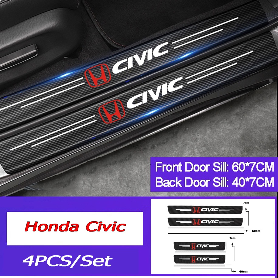 Set 4 Miếng Dán Trang Trí Cửa Xe Hơi HONDA Civic Bằng Sợi Carbon Dày Dặn Chống Trầy Xước