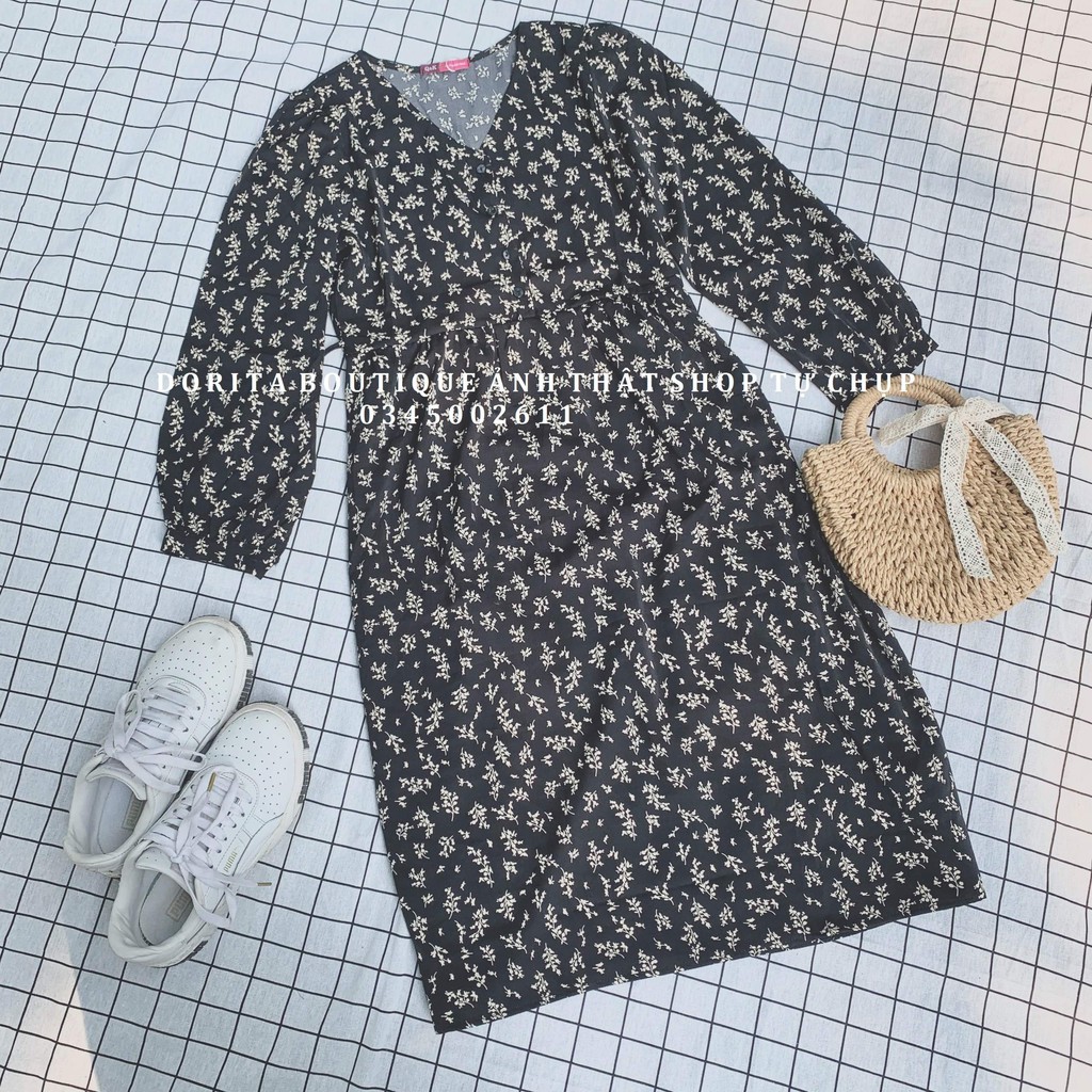 Váy hoa nhí vintage dáng dài, váy hoa vintage mùa thu, đầm hoa vintage | BigBuy360 - bigbuy360.vn