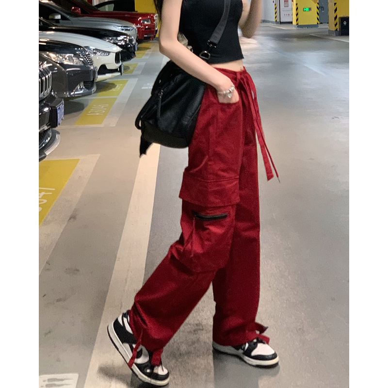 Quần Dài Lưng Cao Dáng Rộng Nhiều Túi Thời Trang Mùa Hè Cho Nữ