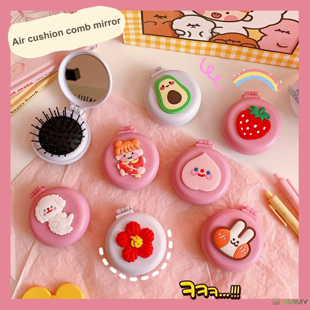 Lược Chải Tóc massage Da Đầu Kèm Gương Gấp Gọn Sáng Tạo Dễ Thương