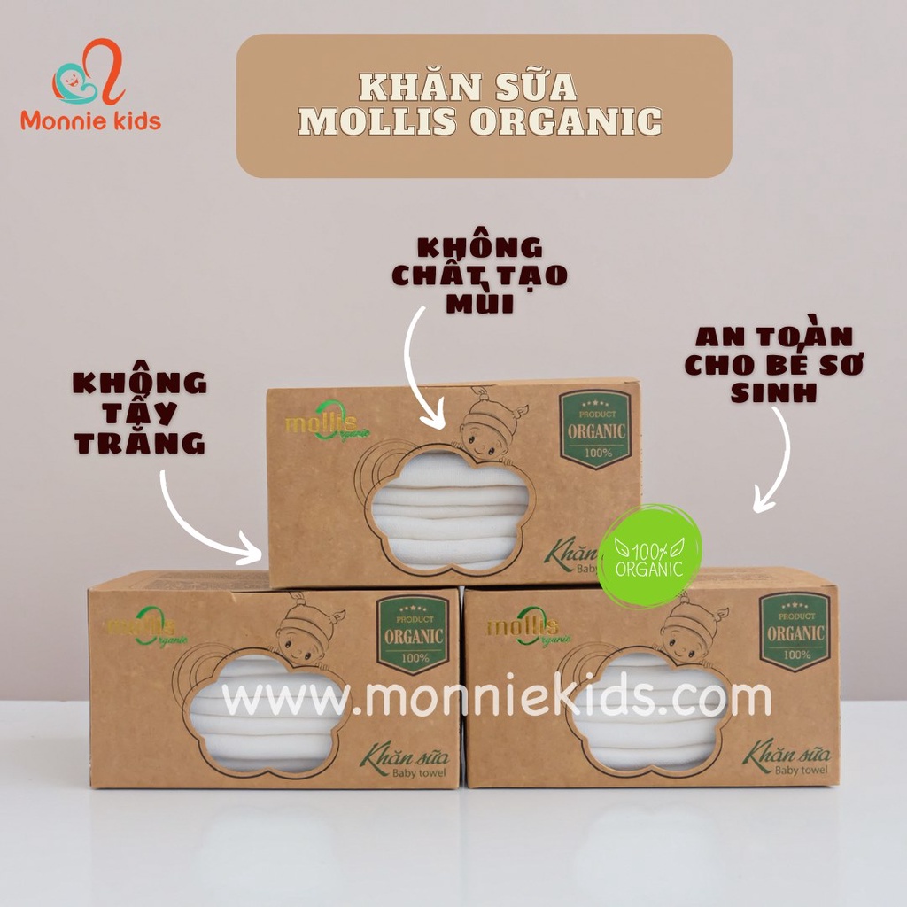 KHĂN SỮA VẢI BÔNG ORGANIC MOLLIS HỘP 10 CÁI