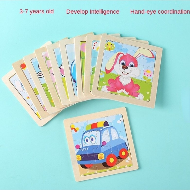 ZHAN QI TOYS Bộ đồ chơi xếp hình nhỏ nhắn làm từ gỗ họa tiết động vật kiểu hoạt hình 2d đáng yêu an toàn dành cho bé