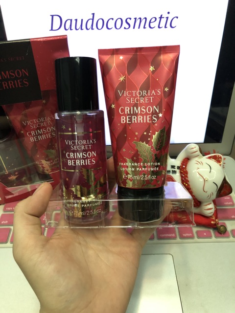 [ set quà tặng ] Set Xịt thơm Body Mist Victoria Secret Pure Seduction/ Crimson Berries 75ml + Body lotion 75ml