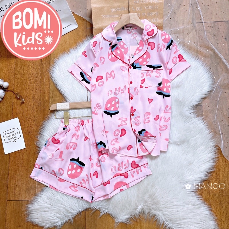 [ 25KG - 40KG ] Đồ Bộ Cộc Tay Mặc Nhà Pijama Cho Bé Chất Vải Lụa Mango Cao Cấp