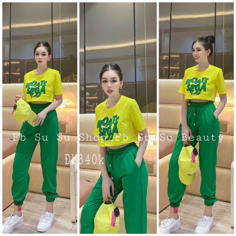 Set áo croptop quần thể thao năng động đáng yêu vải đẹp giá tốt