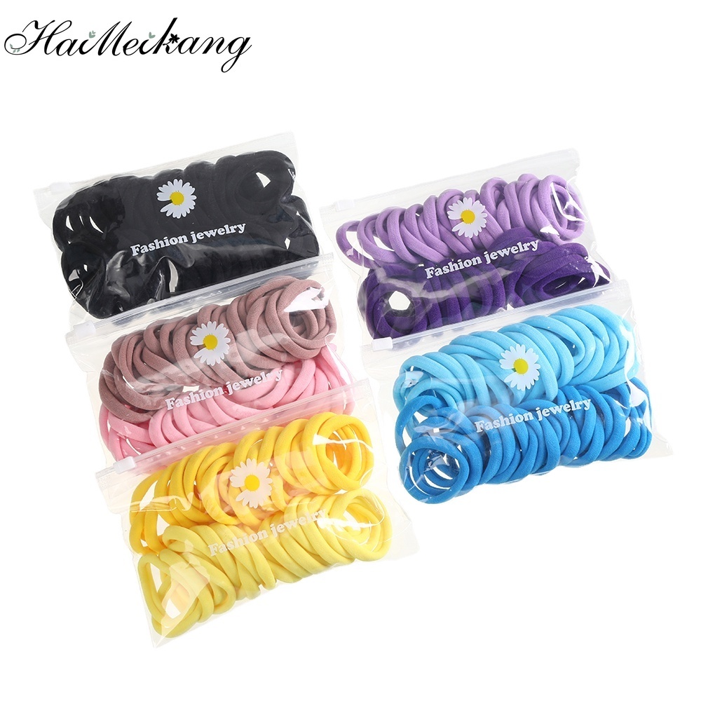 Set 50 dây buộc tóc Haimeikang cao su co giãn màu trơn phong cách Hàn Quốc