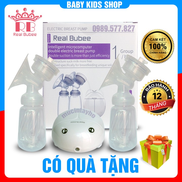 [ BH 12 tháng + Quà ] Máy hút sữa vắt sữa điện đôi Real Bubee, 9 cấp độ hút siêu mạnh, có matxa kích sữa