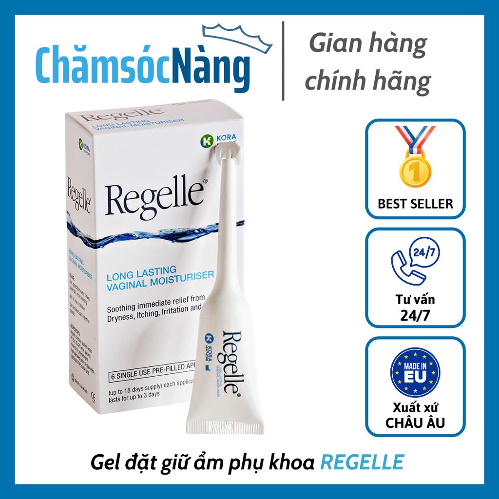 Regelle– Gel Giữ Ẩm Âm Đạo Giảm Khô Hạn, Dưỡng Ẩm Kéo Dài, Phục Hồi Và Trẻ Hóa Âm Đạo Hộp 6 Tuýp Từ Châu Âu