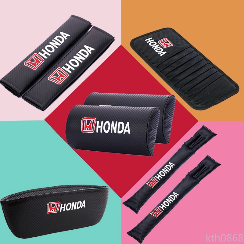 In stock Honda Carbon Fiber Car Seat Neck Headrest Safety Belt Pad Cover Shoulder Pad Gap Leak-Proof Slit Plug Sun Visor CD Clip Catcher Box Car Steering Wheel Cover