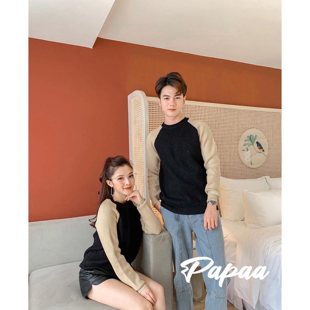 Áo len nam nữ Hàn Quốc unisex pha tay 6901 PAPAA SHOP